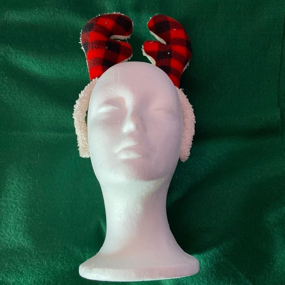Dan & Dee Red Black Plaid Deer Antler Headband Collectors Choice Xmas